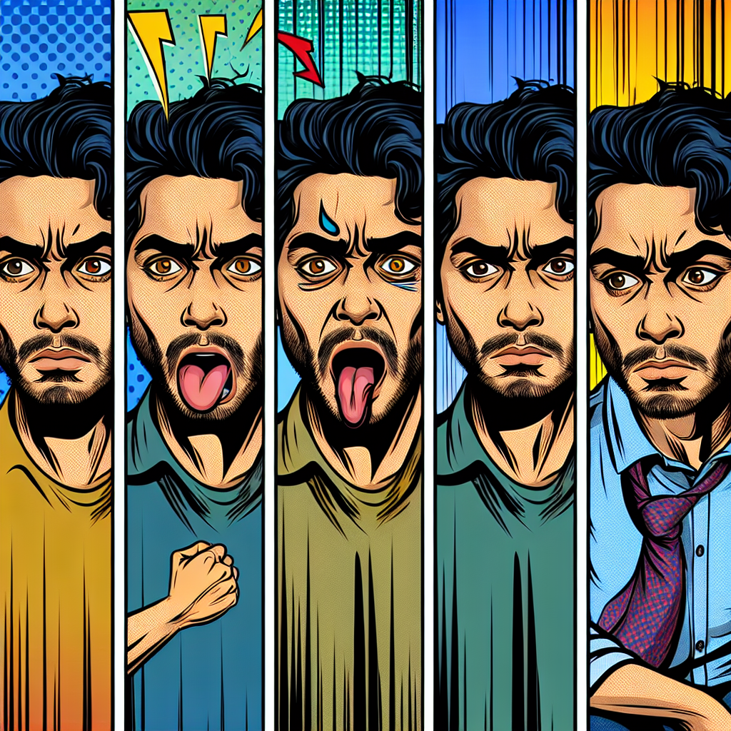 An illustration showing an adult experiencing mood swings and restlessness related to ADHD, depicted through vibrant colors and dynamic expressions.