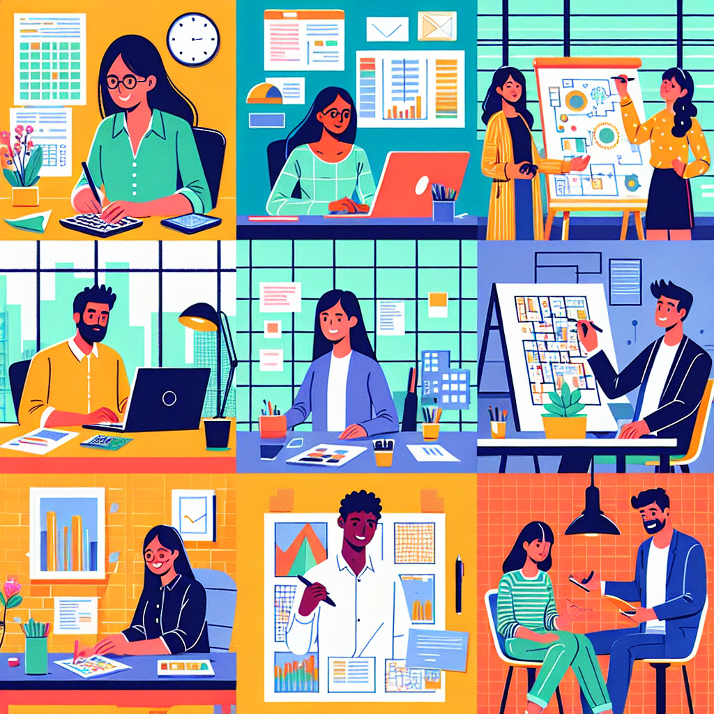 A vibrant illustration showing diverse professionals collaborating in an office setting, emphasizing teamwork and support for individuals with ADHD