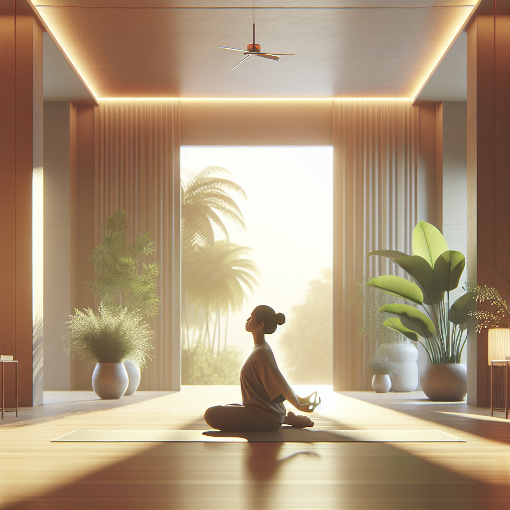 An adult practicing yoga poses in a serene indoor environment