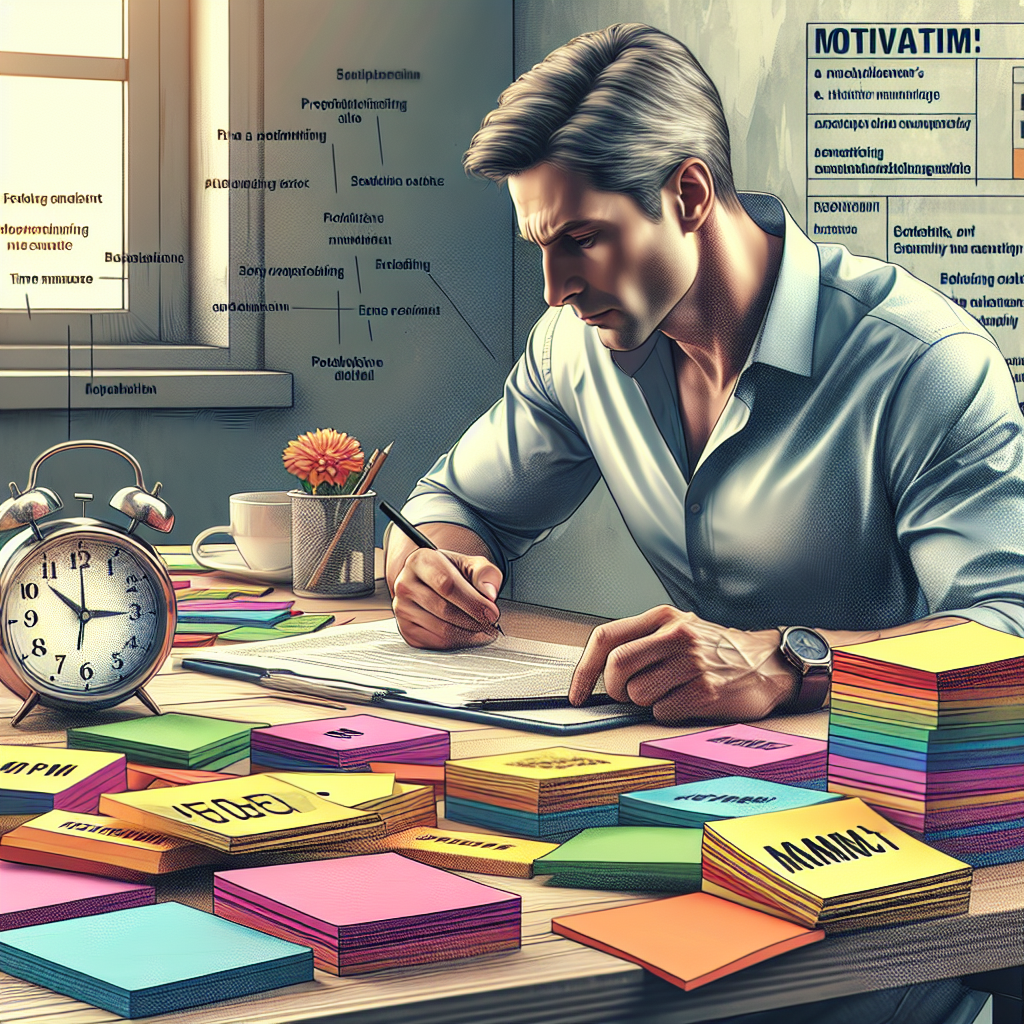 A person sitting at a desk with colorful sticky notes, focused on their work with a timer next to them, representing productivity techniques for adults with ADHD.