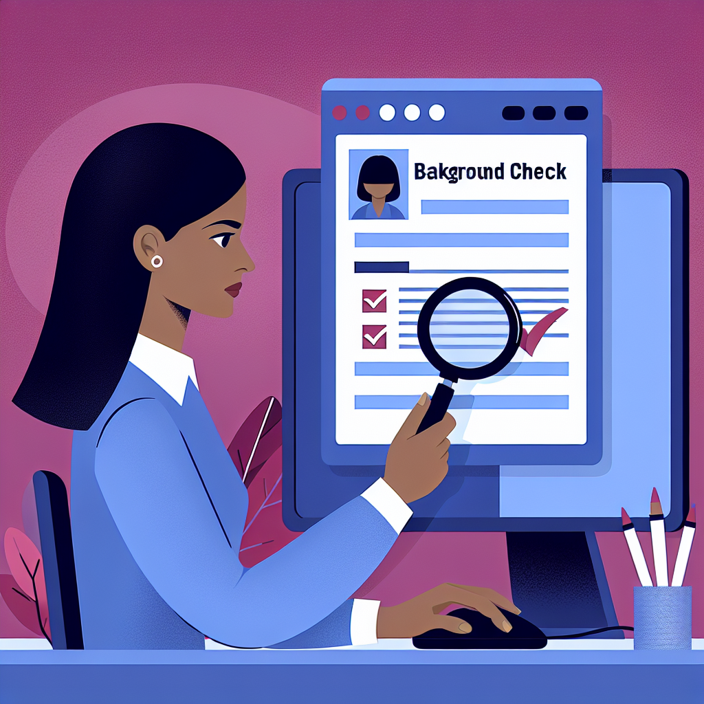 An illustration showing a person reviewing a digital background check report on a computer screen, with magnifying glass highlighting discrepancies