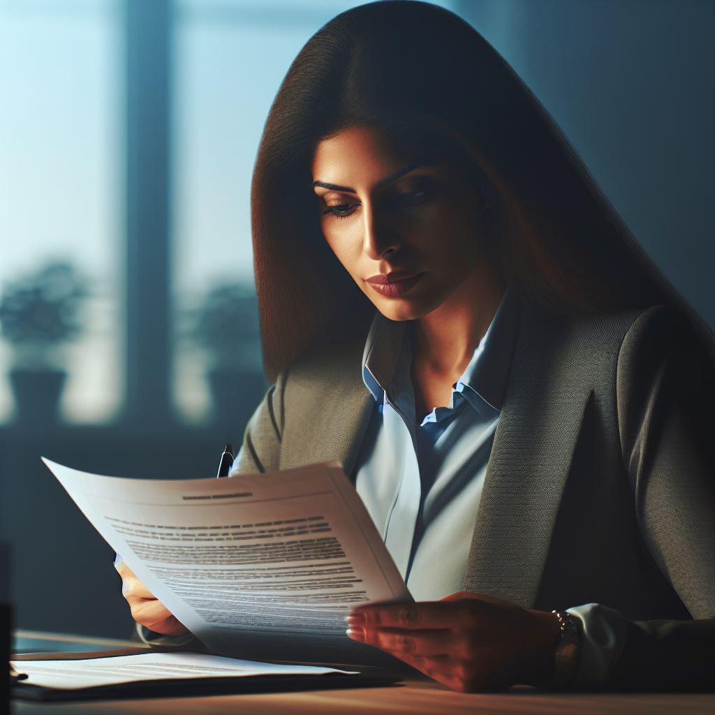 An HR manager reviewing compliance documents for employee background checks