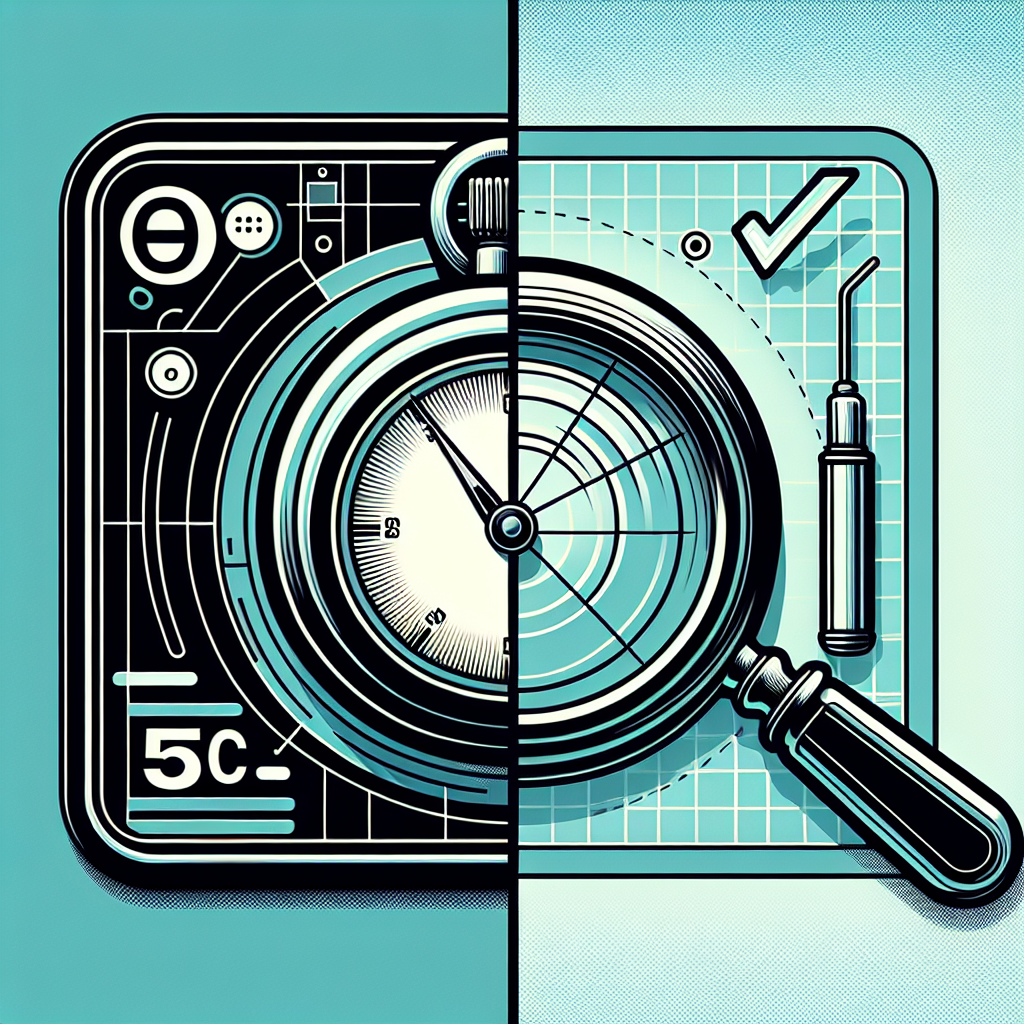 A split image showing a stopwatch on one side symbolizing speed and a magnifying glass on the other side representing accuracy in background checks