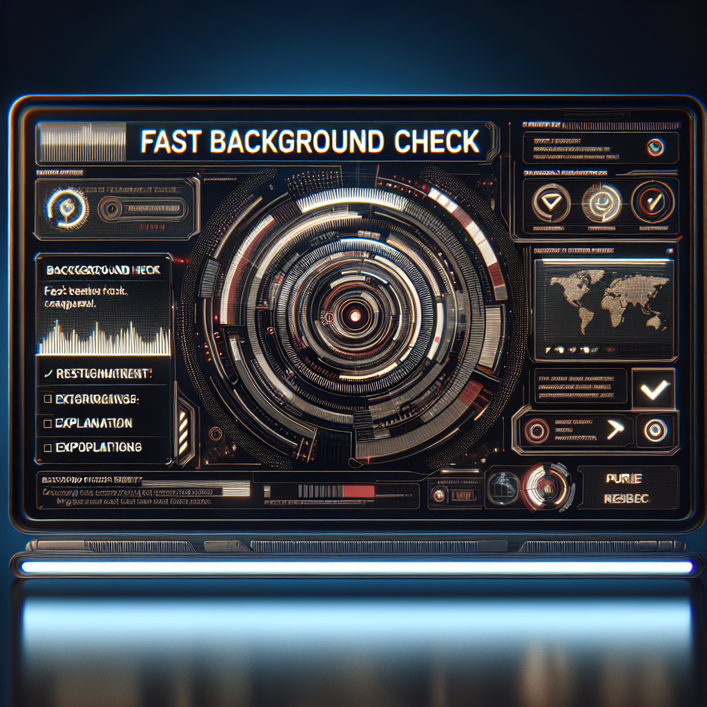 A futuristic digital interface displaying fast background check results on a computer screen