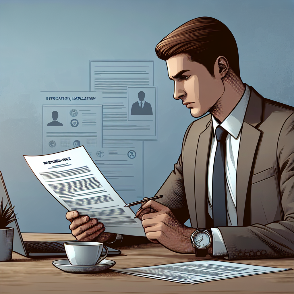 A friendly HR manager reviewing background check documents with a laptop and coffee cup on the table