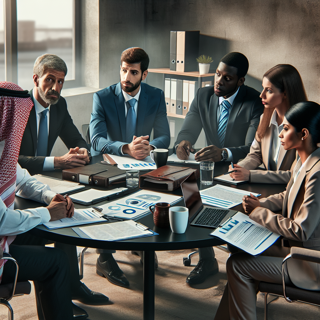 A diverse group of HR professionals engaged in discussions about background checks and screening processes in an office setting.
