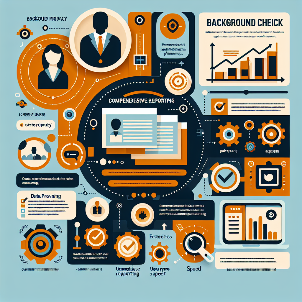 A visually engaging infographic showing key features of background check platforms