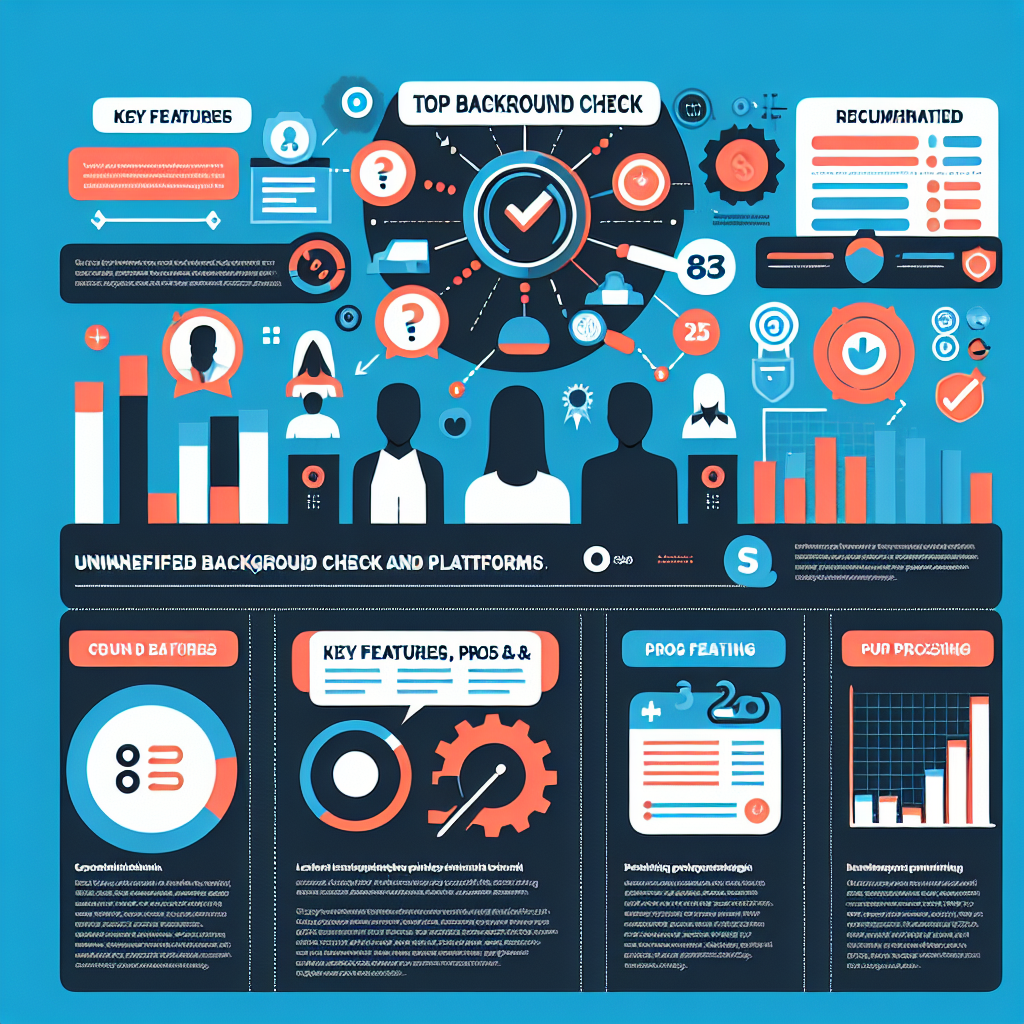 A visually engaging infographic comparing top background check platforms, highlighting key features, pros and cons, and pricing
