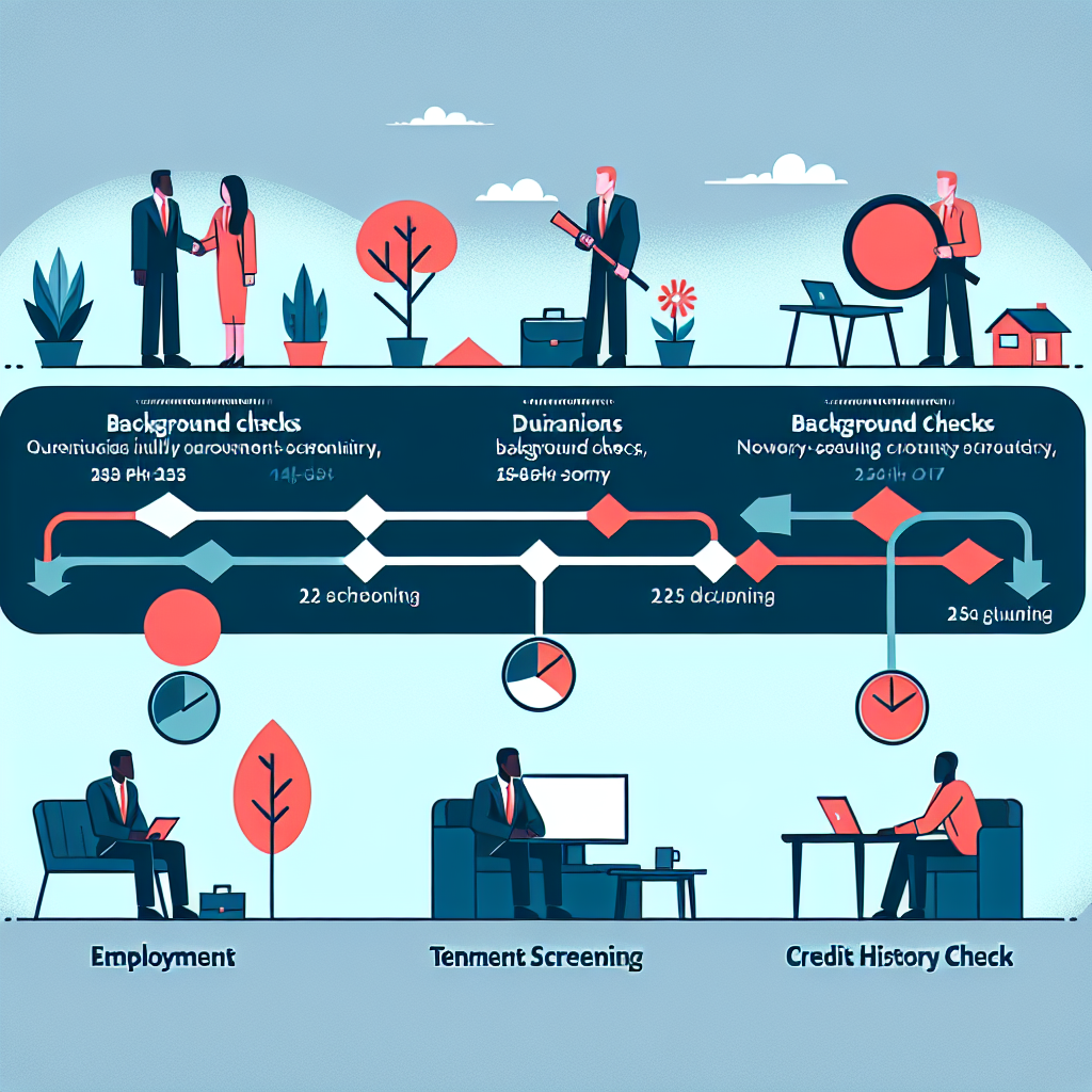 A visual representation of a timeline illustrating background check durations for employment, tenant screenings, and credit history checks
