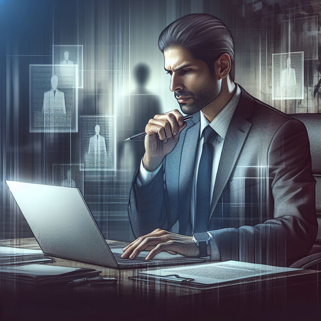 A professional HR manager reviewing comprehensive background check reports on a laptop