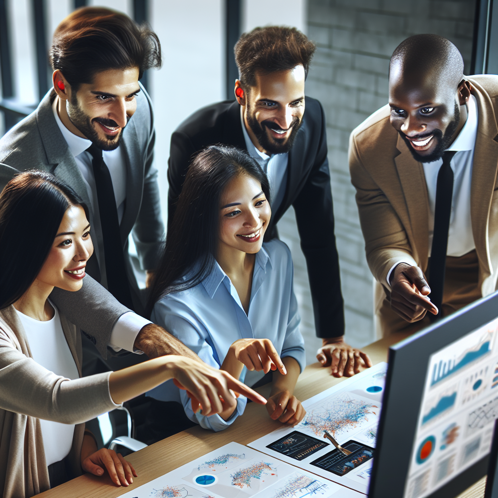 A diverse team collaborating on a digital transformation strategy in a modern office setting