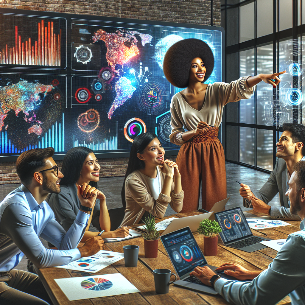 A diverse team collaborating in an office setting, showcasing teamwork during a digital transformation workshop