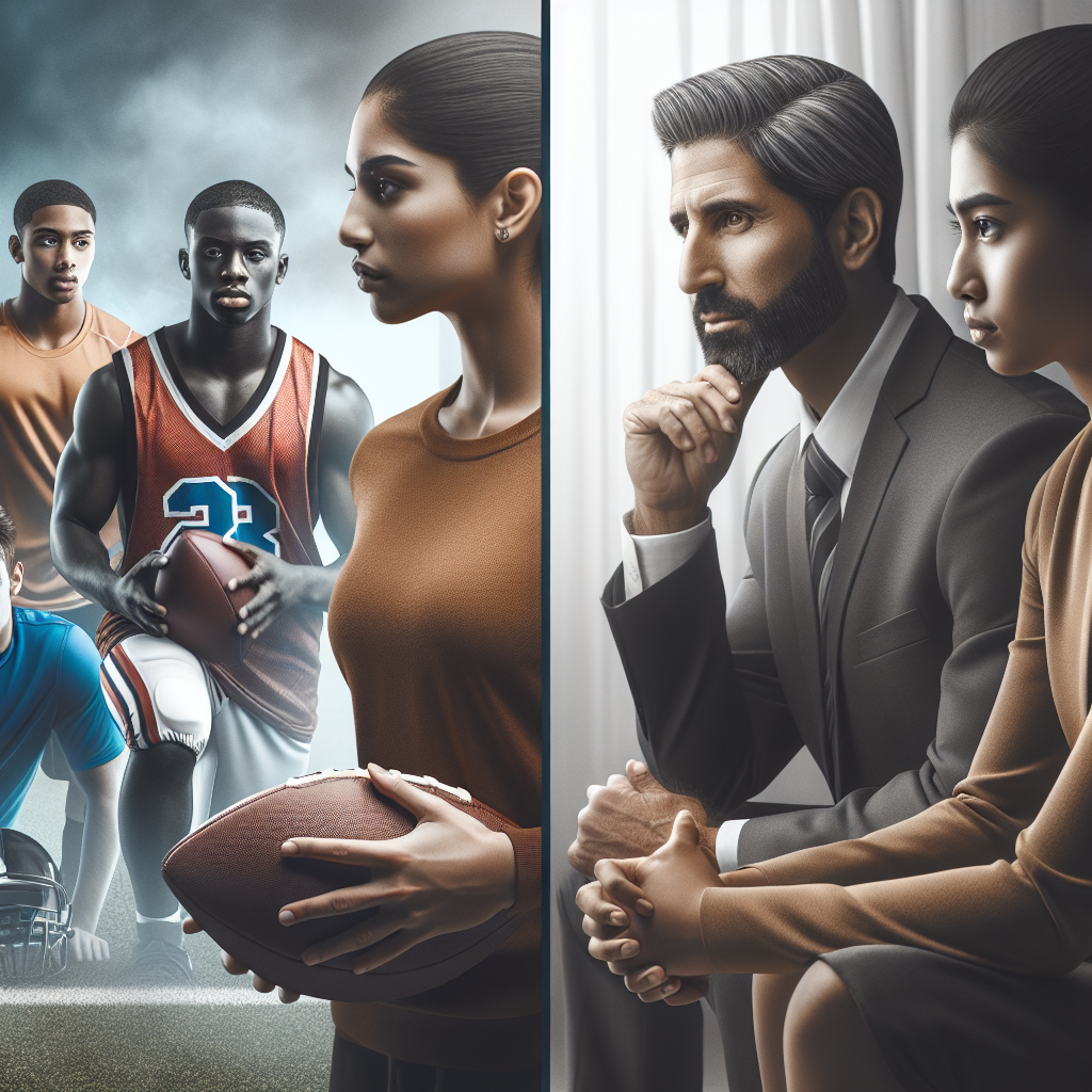 A split image depicting a coach guiding a team on one side and a mentor sharing wisdom with an executive on the other side