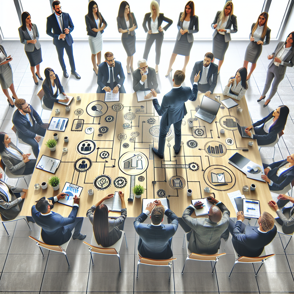 A vibrant image depicting diverse business professionals engaged in a leadership workshop setting, showcasing collaboration and innovative problem-solving.