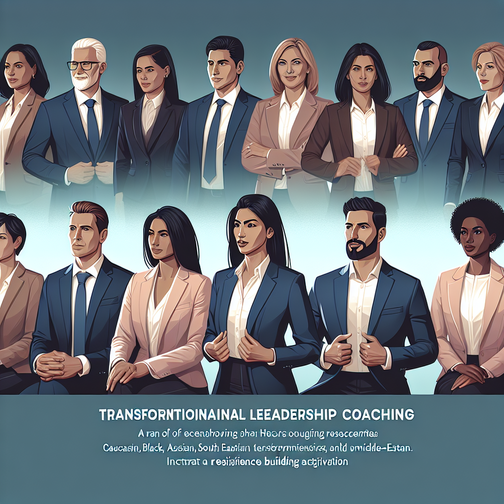 A diverse group of executives engaged in a transformational leadership coaching session, showcasing resilience building activities