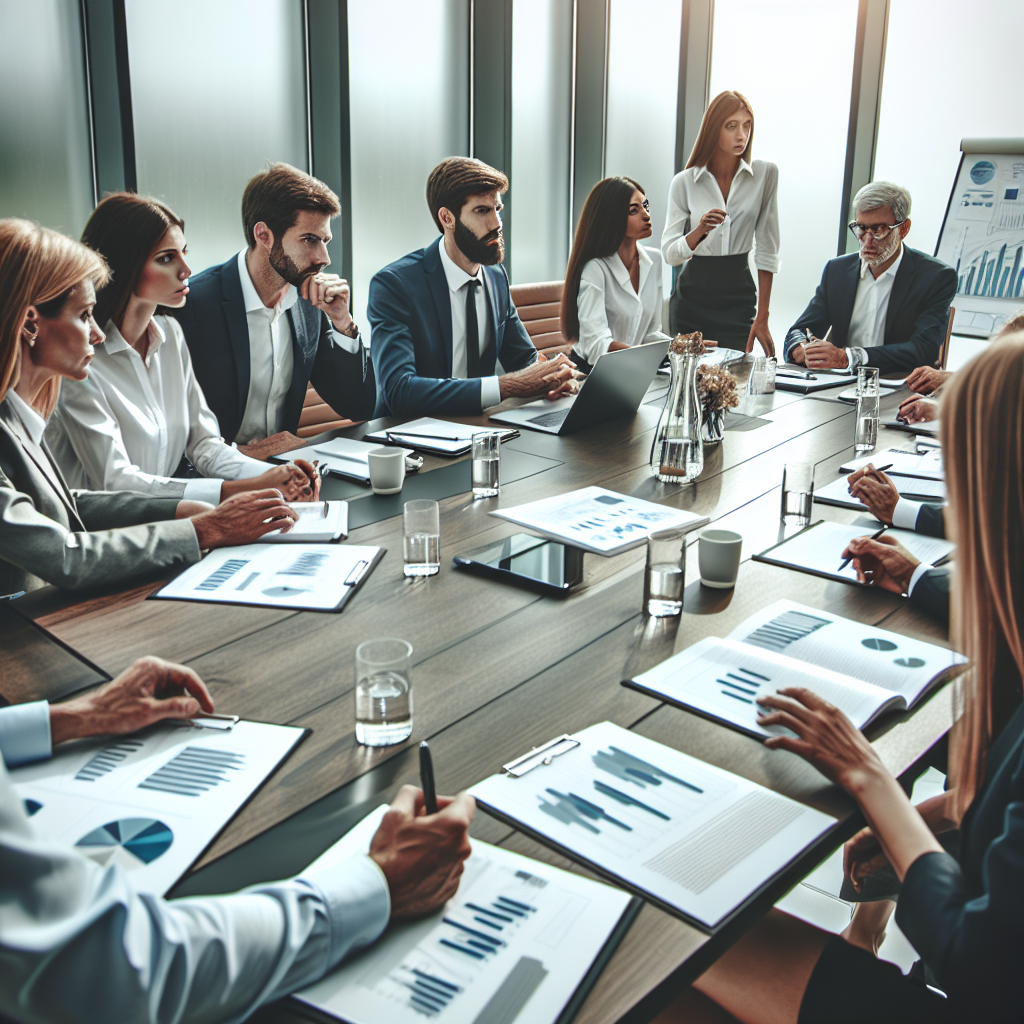 A dynamic corporate training session with executives engaging in leadership coaching exercises