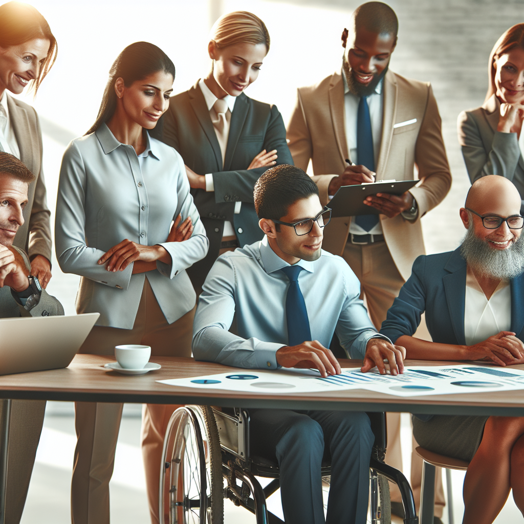 A diverse group of business professionals engaging in a leadership training workshop, showcasing teamwork and collaboration