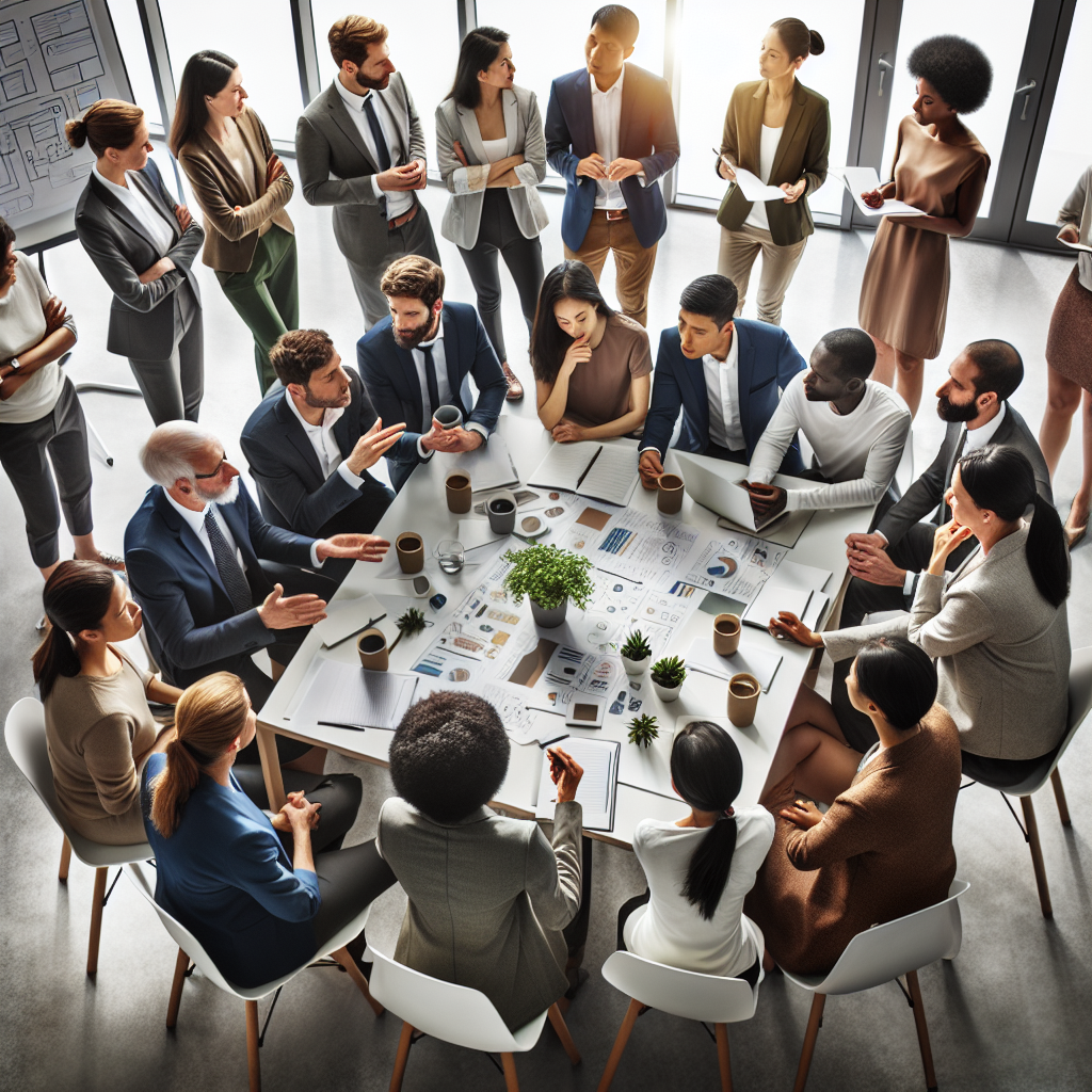 A group of diverse executives engaged in an interactive leadership training workshop