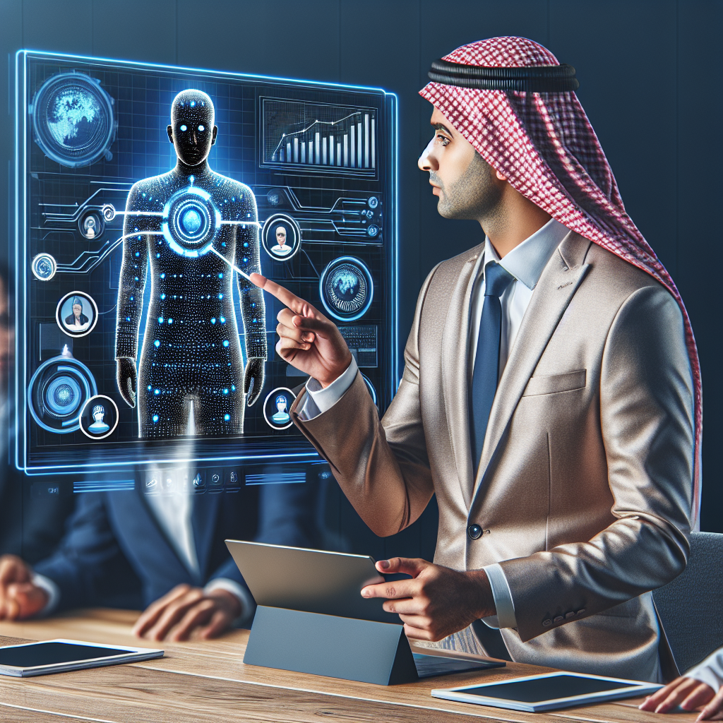 An executive receiving personalized AI coaching through an interactive digital platform, showcasing advanced analytics and real-time feedback features