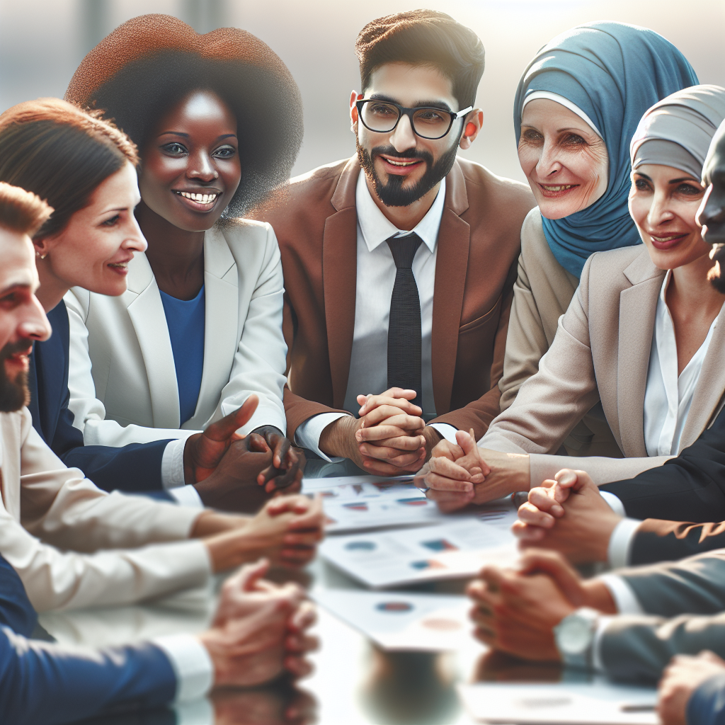 A diverse group of business leaders engaged in a dynamic coaching session