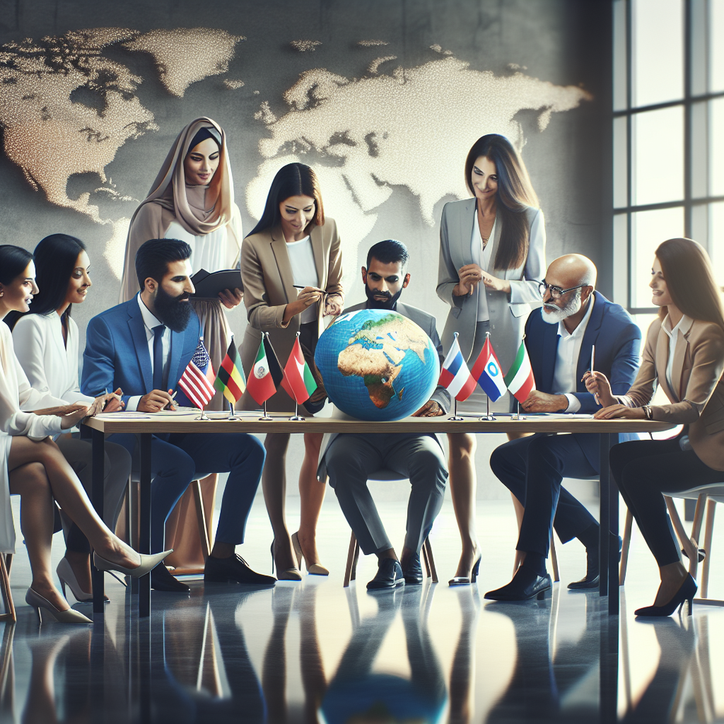 A diverse group of leaders in a modern office setting engaged in collaborative training, showcasing teamwork and emotional intelligence