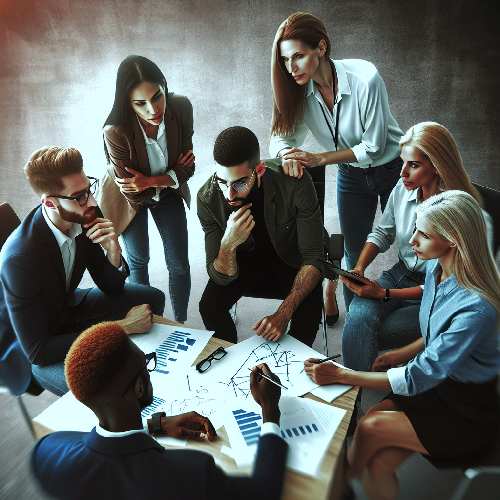 A diverse group of professionals engaged in a dynamic leadership training session