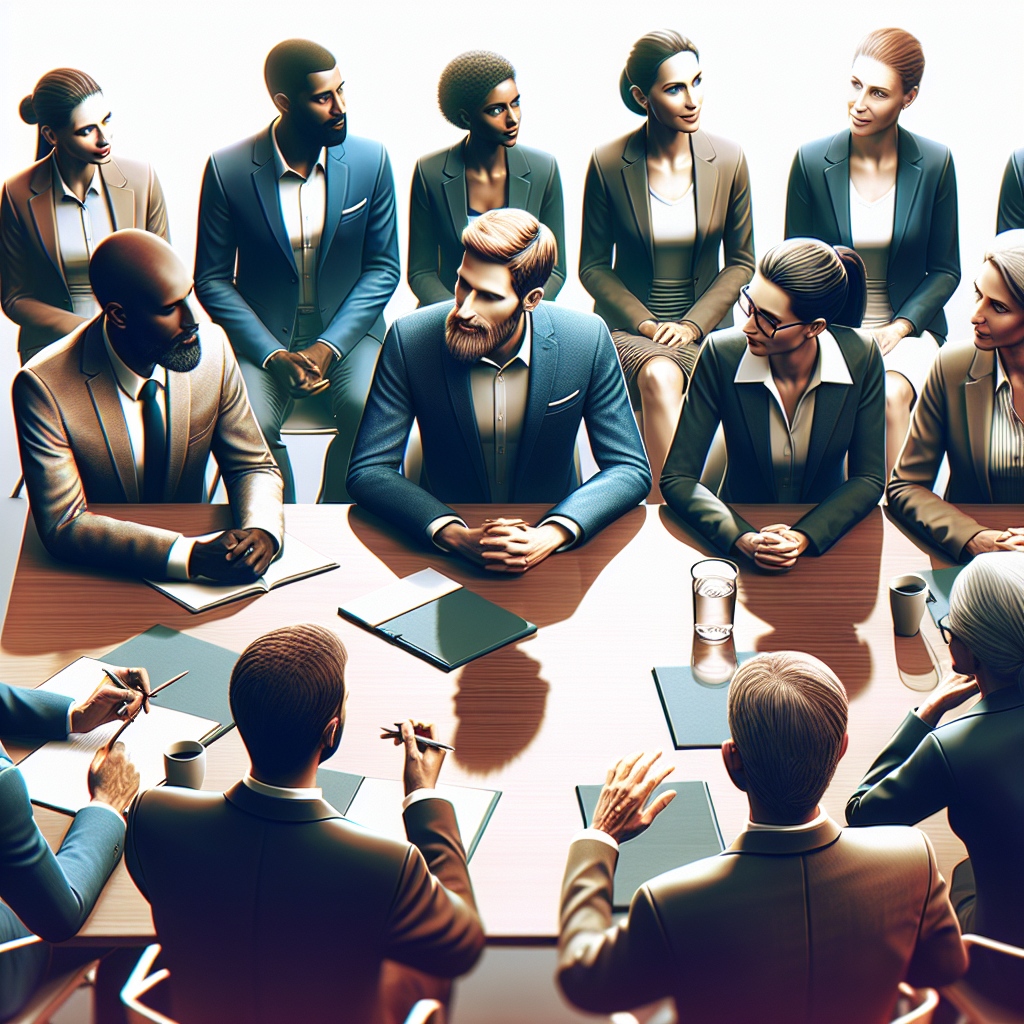 A diverse group of business leaders engaging in a mentorship session across different cultures