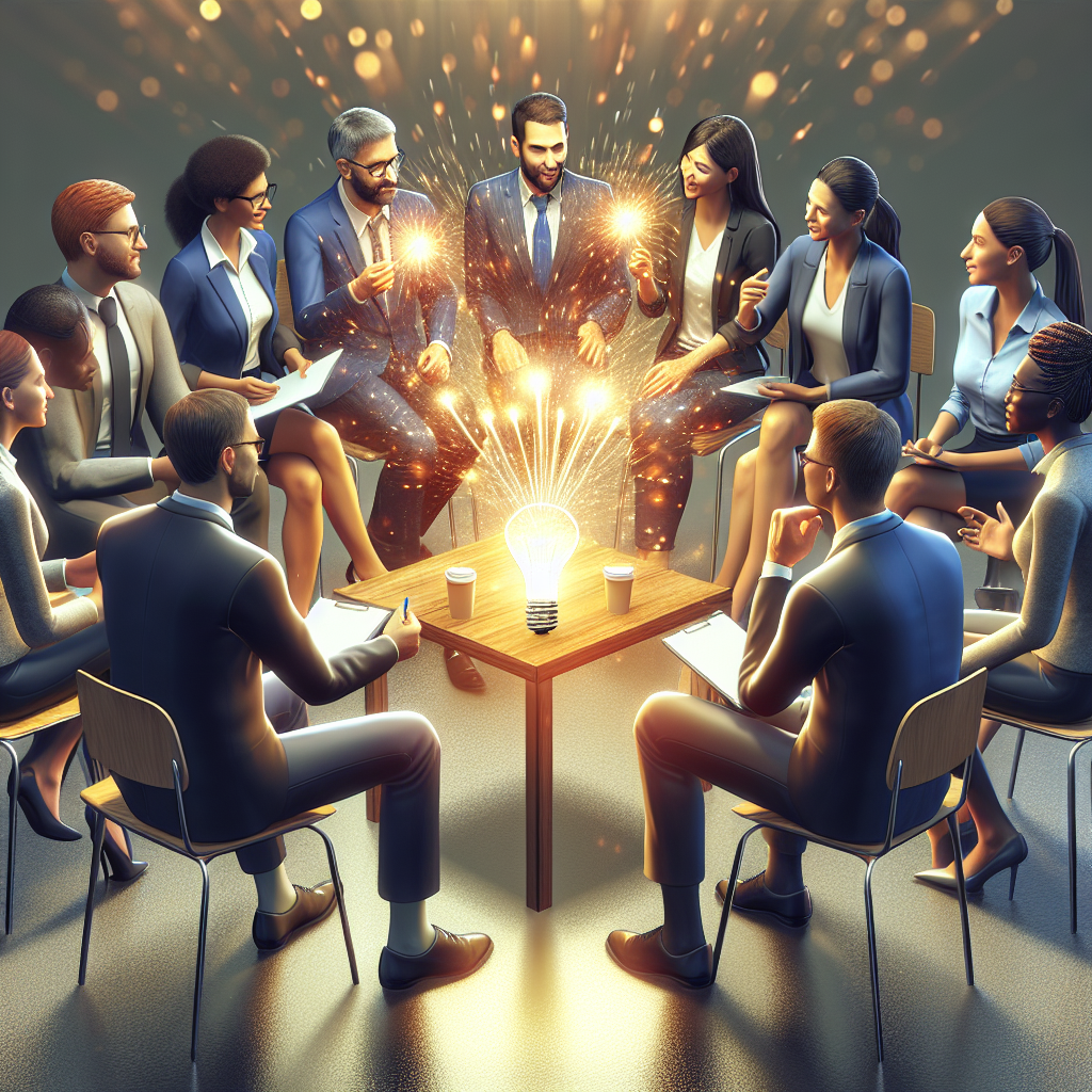 A diverse group of executives engaged in a dynamic coaching session