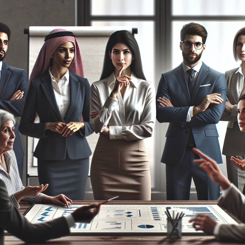 A diverse group of executives engaged in an interactive leadership training session, showcasing collaboration and innovation