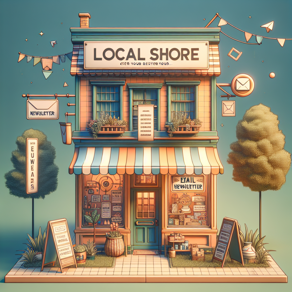 A vibrant local shop with a welcoming sign, showcasing an email newsletter promotion in the window.