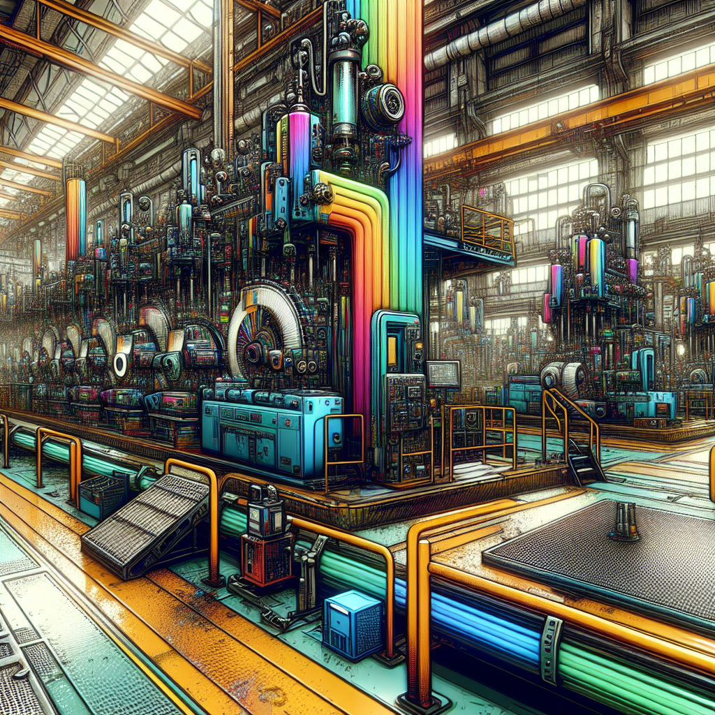 A factory setting with vibrant industrial paintings on machinery and walls showcasing various protective coatings.