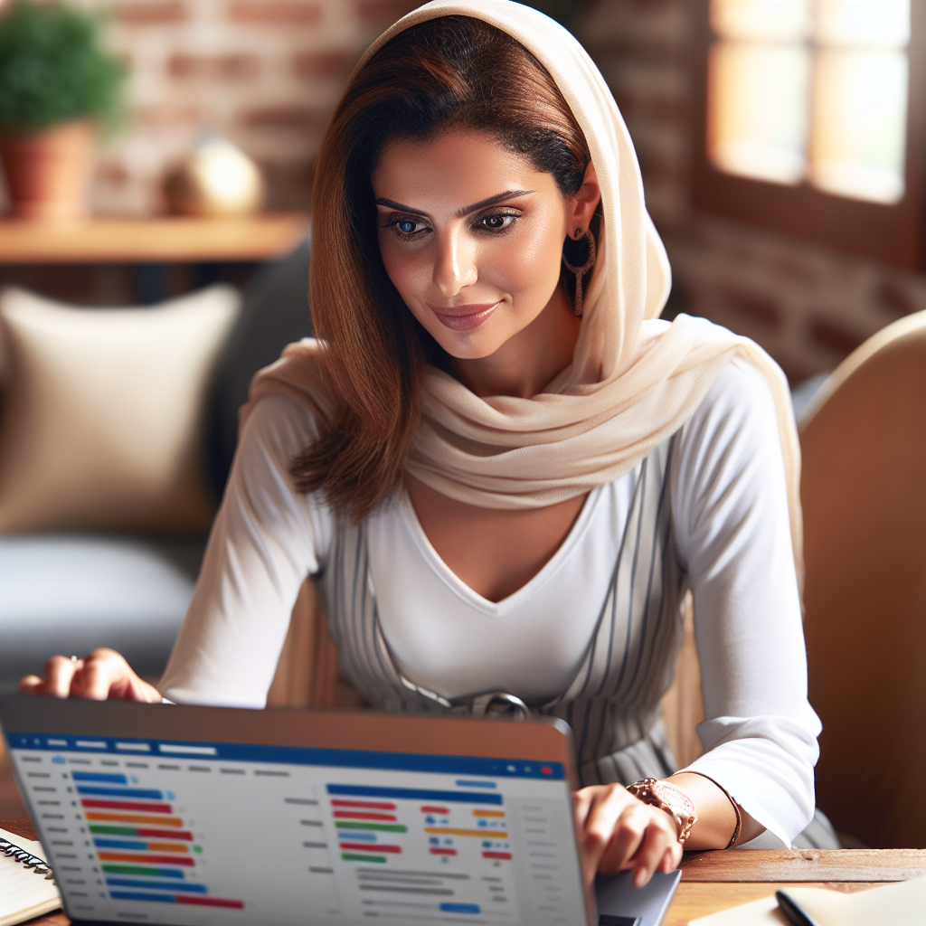 A small local business owner analyzing their website's SEO performance on a laptop