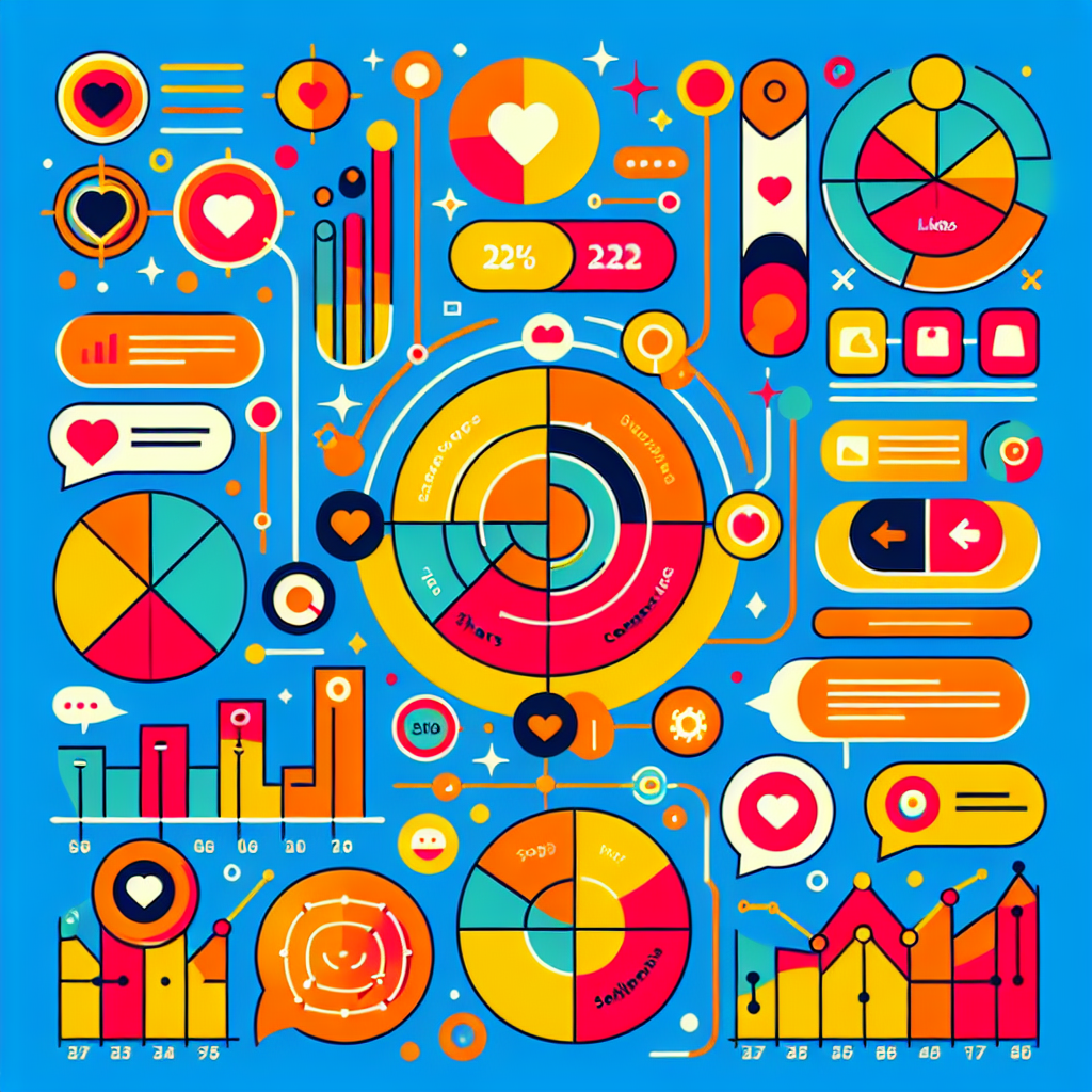 A vibrant infographic showcasing social media analytics metrics such as likes, shares, comments, and sentiment analysis
