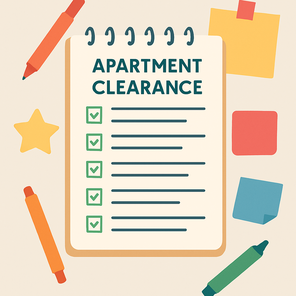 A well-organized checklist for apartment clearance with colorful markers and notes