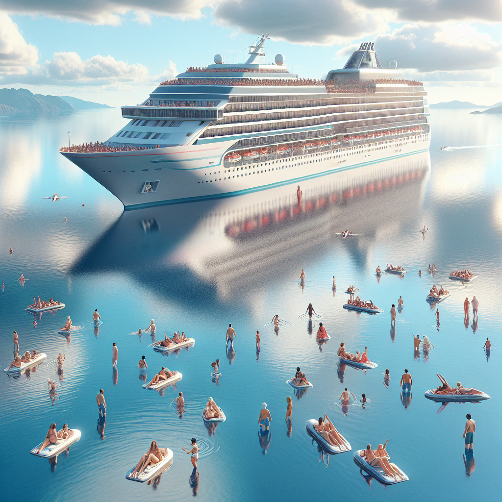 A cruise ship sailing smoothly on calm seas with passengers enjoying the deck