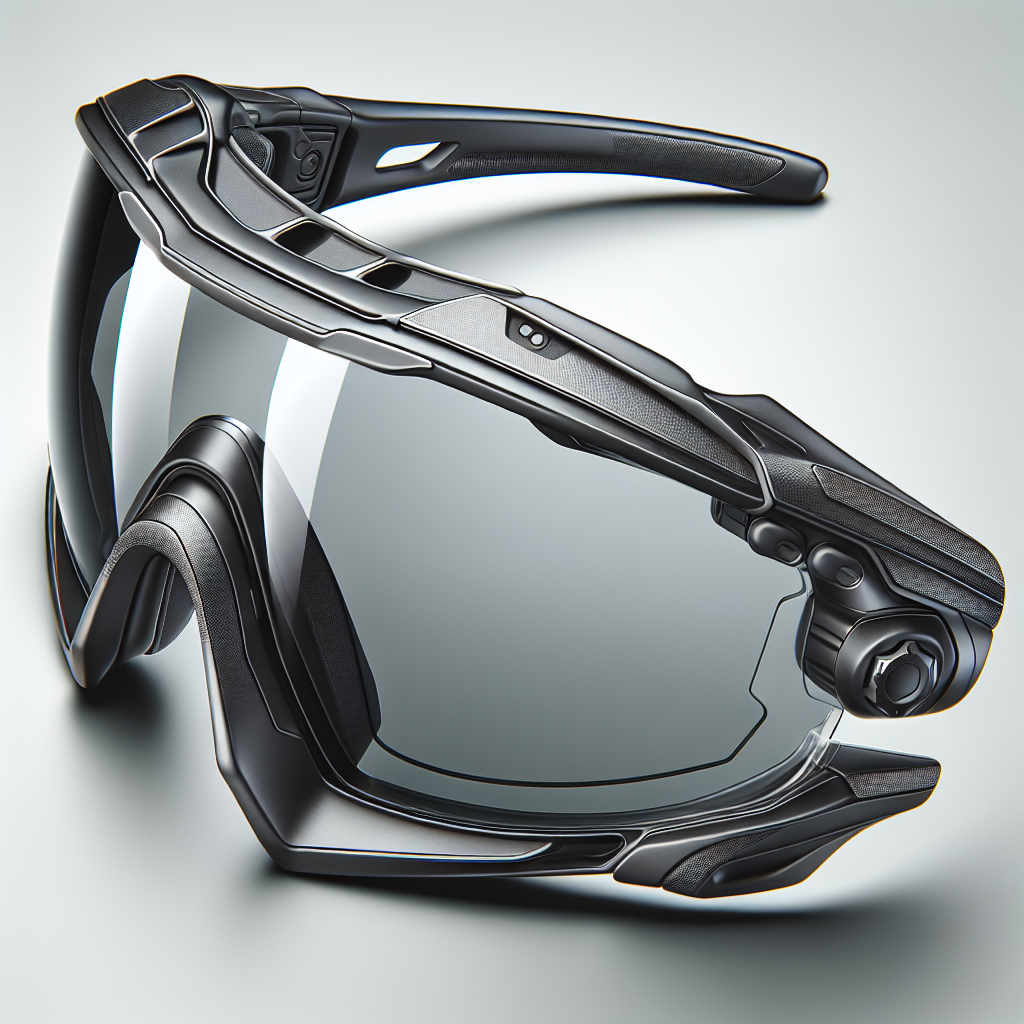 Advanced sports eyewear with cutting-edge materials, close-up of high-tech lens and frame technology, showing lightweight and strong construction