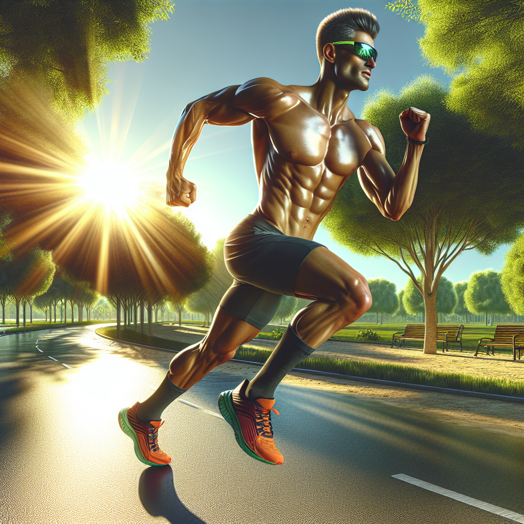 A runner wearing high-performance sunglasses on a sunny day in a park