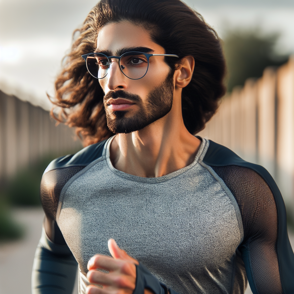 Athlete wearing sporty prescription glasses while running outdoors