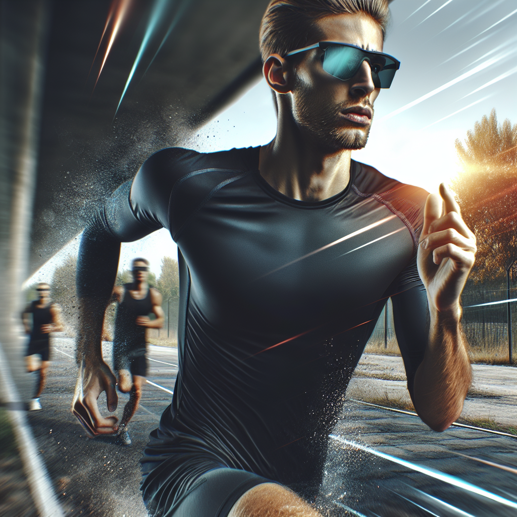 Uma corrida ao ar livre com um corredor usando &oacute;culos esportivos modernos