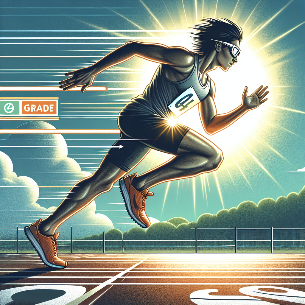 Atleta usando óculos esportivos de grau enquanto corre em uma pista ao ar livre sob sol brilhante