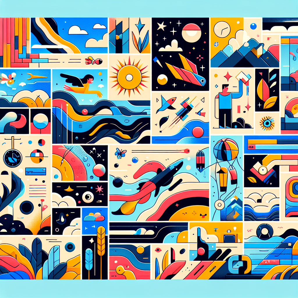 A vibrant collage showcasing various animation styles including 2D, 3D, claymation, and motion graphics in an engaging layout