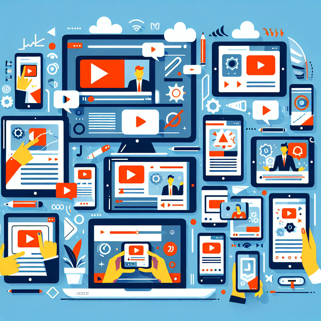 A vibrant digital workspace showcasing various types of 2D explainer videos being played on different devices like laptops and tablets