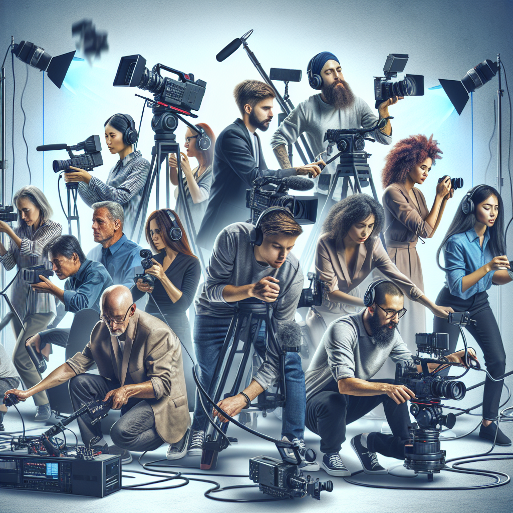 A behind-the-scenes look at a professional videography team in action during a corporate video shoot