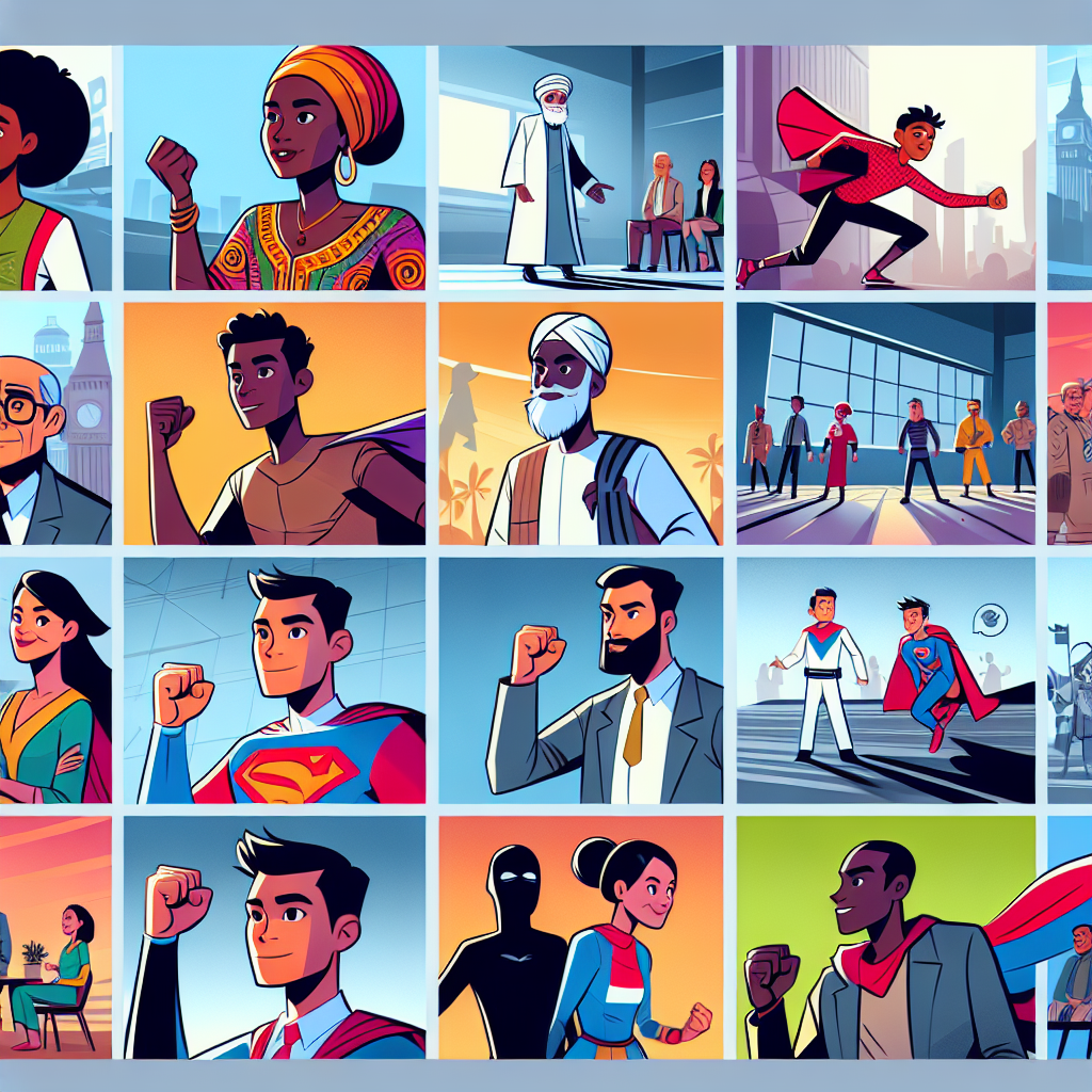 A colorful and engaging storyboard for an animated explainer video, showcasing various scenes and characters in action