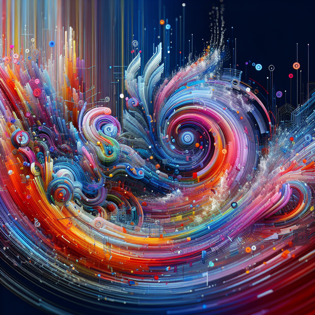 A vibrant scene showcasing various innovative animation designs in motion graphics, featuring 2D and 3D elements, kinetic typography, and colorful transitions