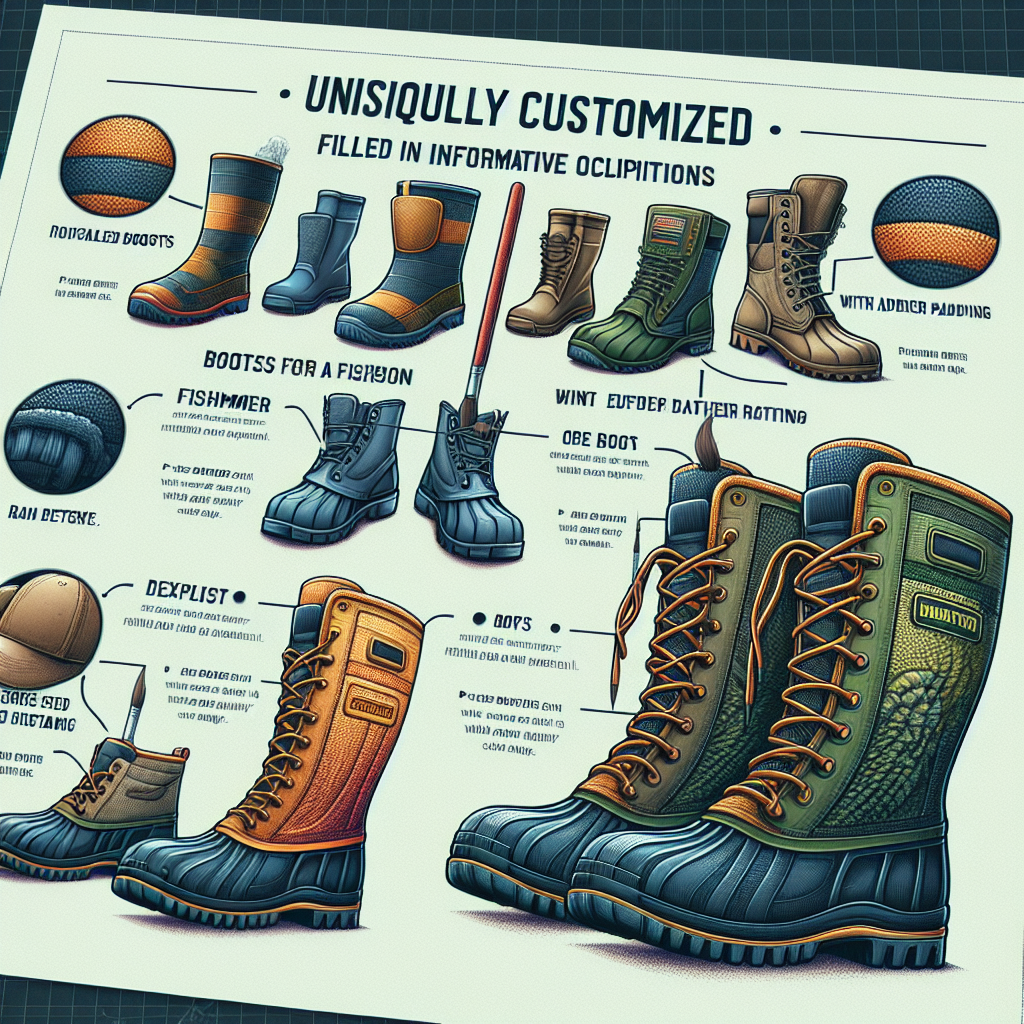 A visual representation of customized rain boots tailored for different industries
