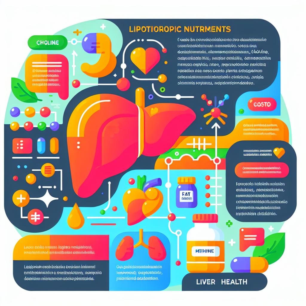 A vibrant infographic showing lipotropic nutrients like choline, methionine, and inositol with visuals representing fat metabolism and liver health