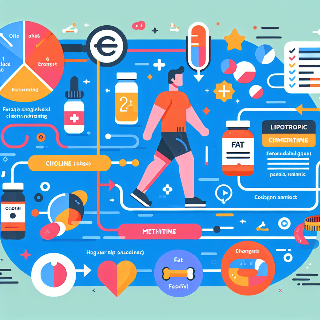 A colorful infographic illustrating the benefits of lipotropic nutrients like choline, methionine, and inositol for fat loss