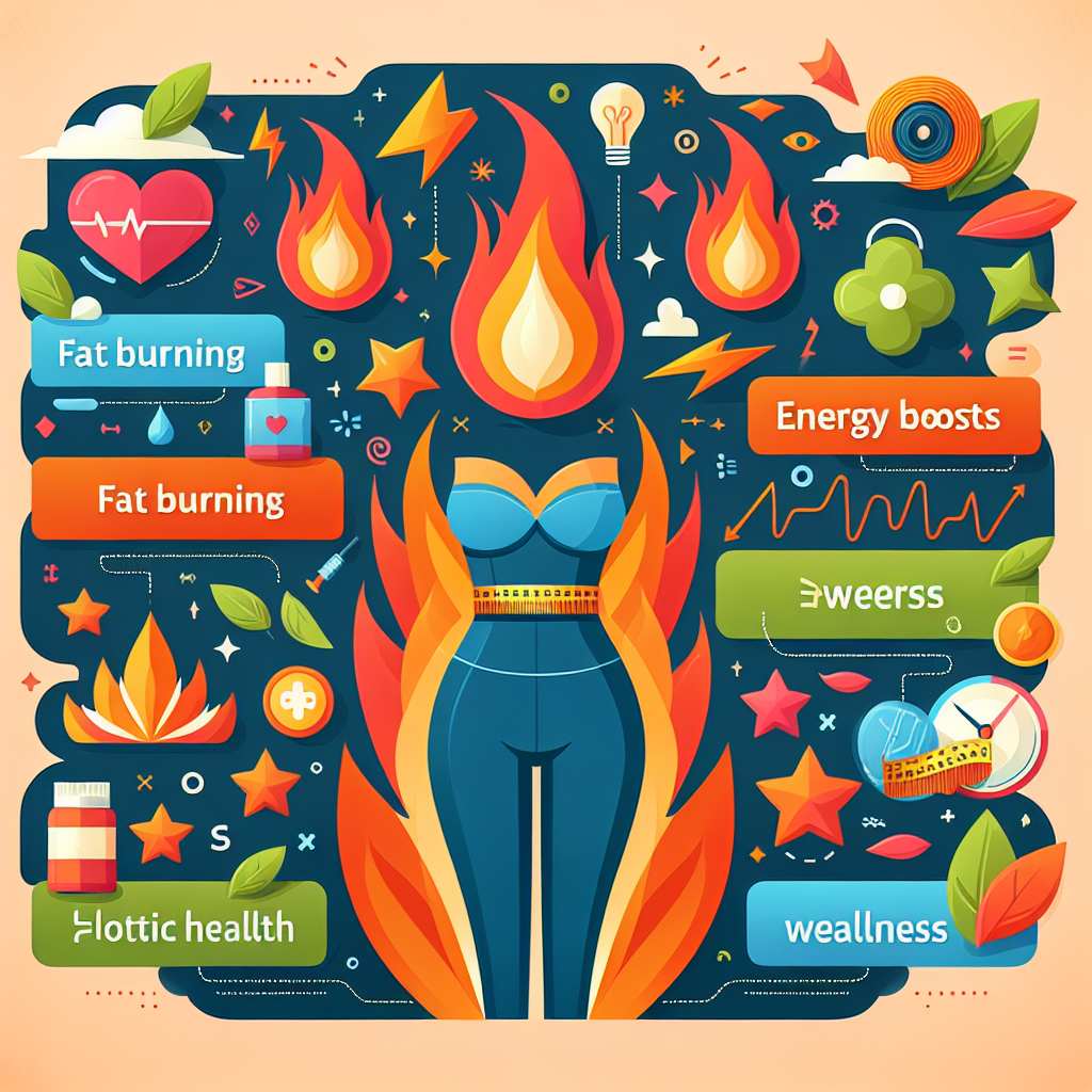 A vibrant graphic showing the benefits of lipotropics for weight loss, including visual elements like fat burning icons, energy boosts represented by lightning bolts, and holistic health symbols