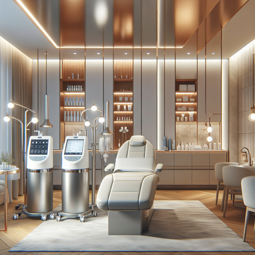 A modern med spa interior showcasing advanced skincare technology and relaxing ambiance